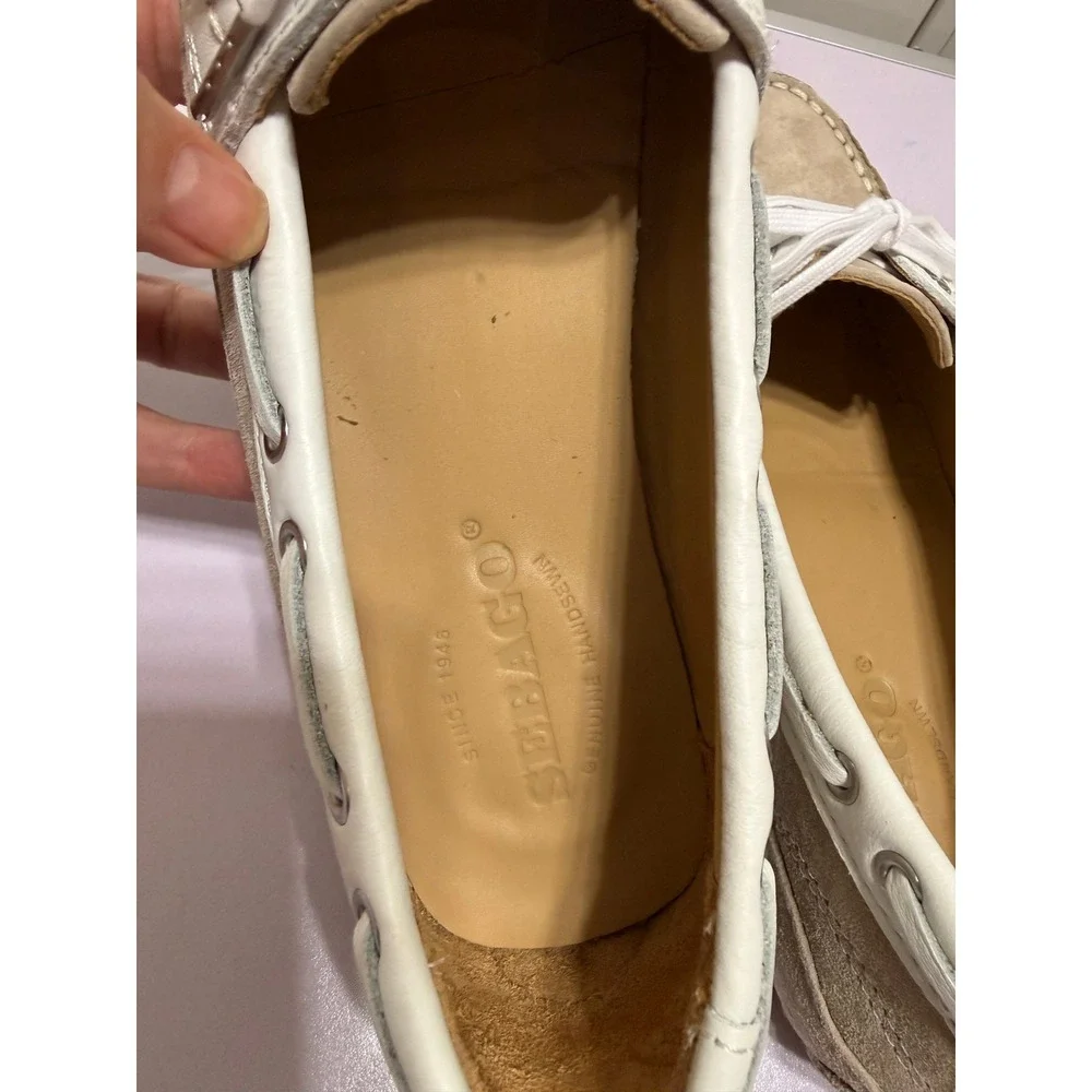 Sebago Bala Womens 7.5M Taupe Suede White Leather Boat Shoes